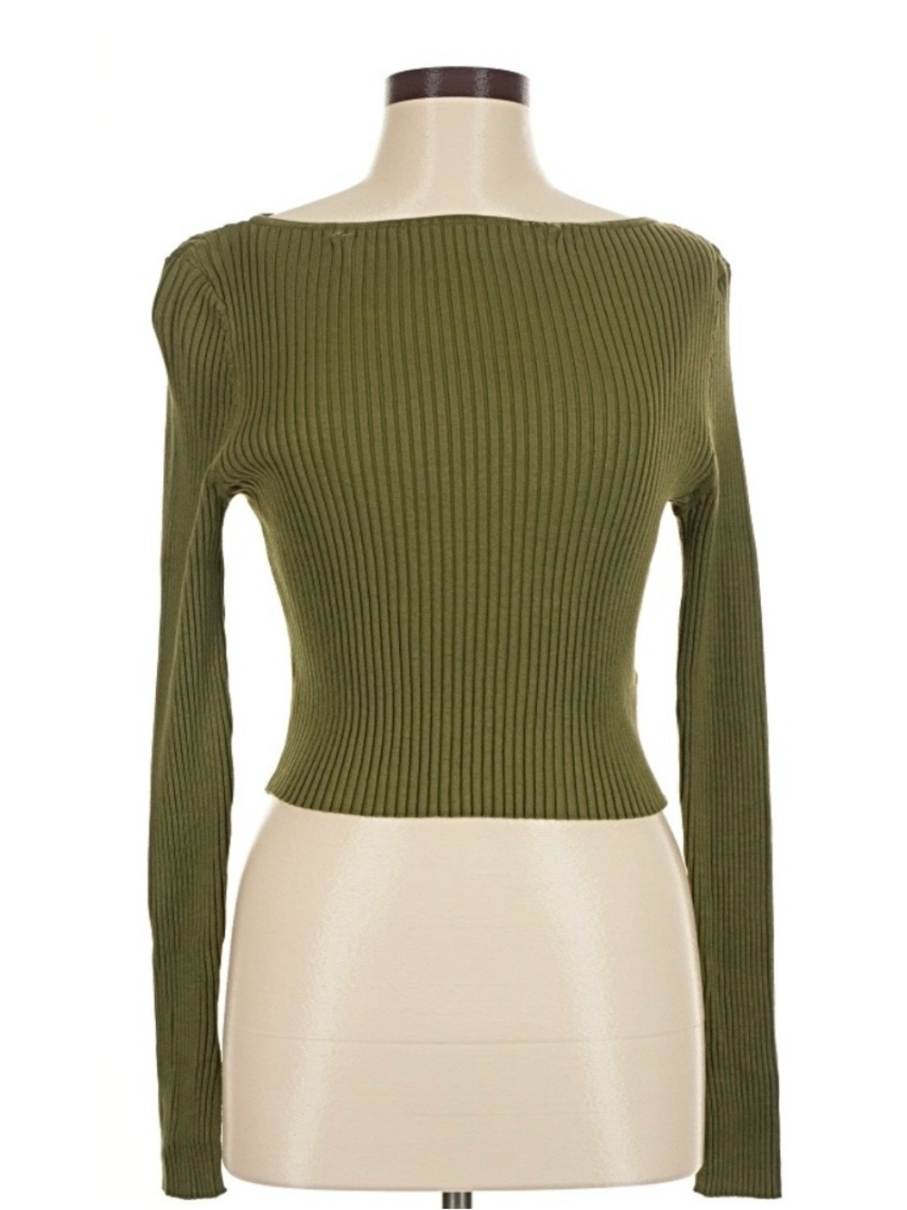 H&M Olive Green Ribbed Boatneck Long-Sleeve Top